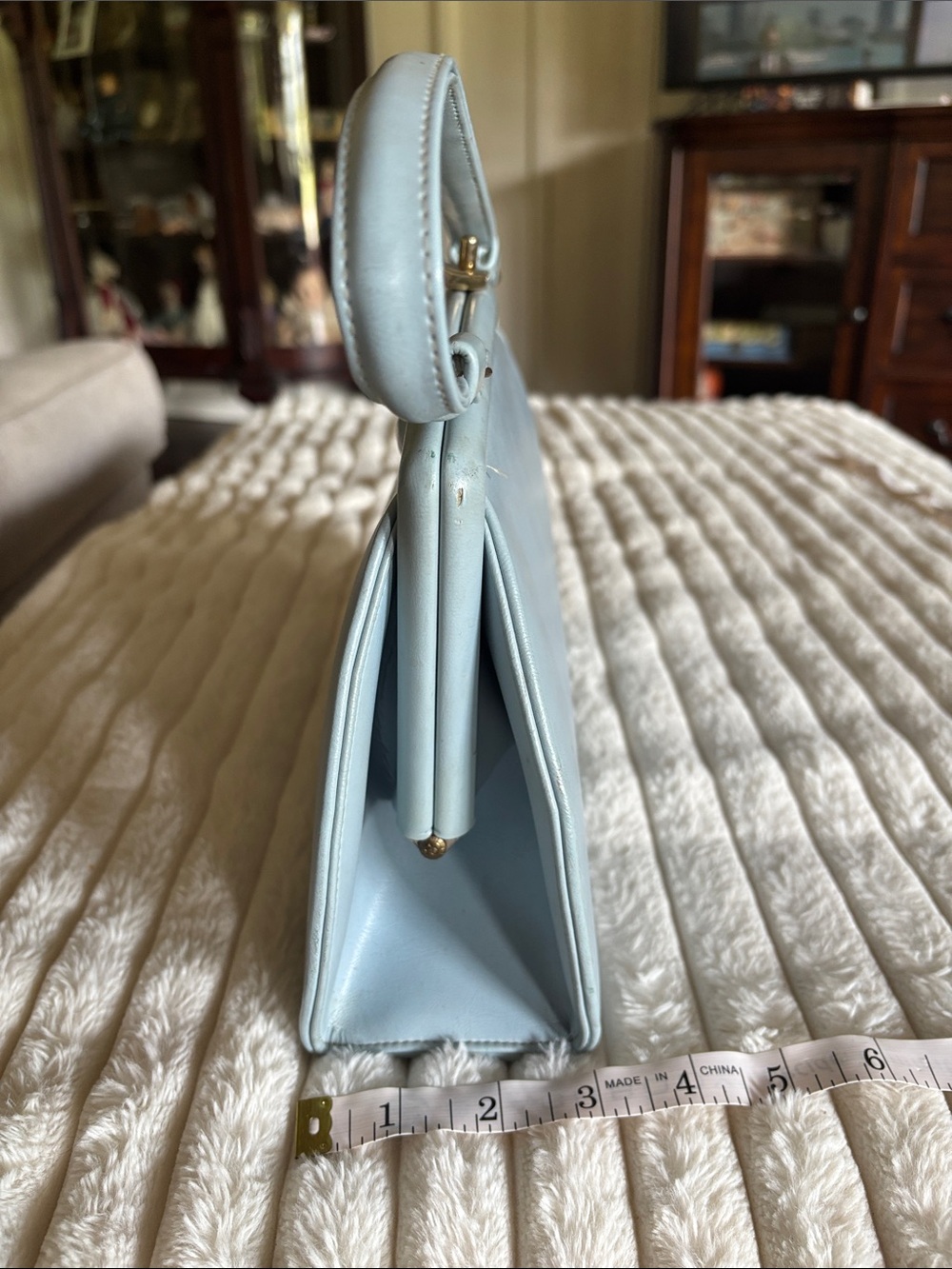 1950s retro vintage Classic Light Blue Top-Handle Women's Bag - Picture 2 of 4